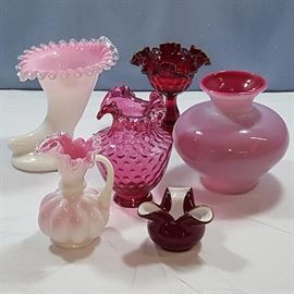 Glass Fenton Peach Crest Ruby Etc