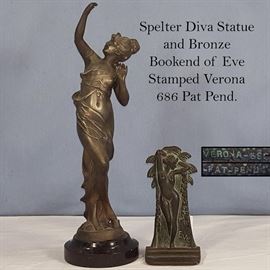 Artz Bronze Eve Bookend Spelter Diva Statue