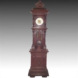 Clock Grandfather Open Well Tall Bonnet Garland Carvings Face Accents