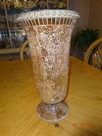 Vintage brown cracked glass vase.