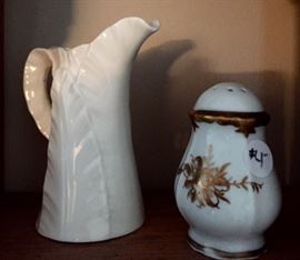 Antique Miniature Pitcher, circa 1900 & Salt Shaker with Gold Gilt