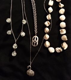 Marcasite Swan Watch Pendant, Silver and Glass, Stone Necklaces