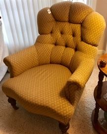Antique Chair, reupholstered in vintage fabric
