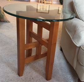 Ethan Allen End Table with Beveled Glass Top