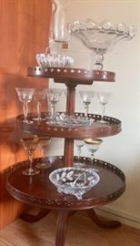 3 Tier Pie Crust Table, Fostoria, Heisy and American Brilliant Glassware