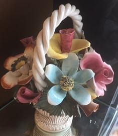 Large Capodimonte Basket of Flowers from Italy