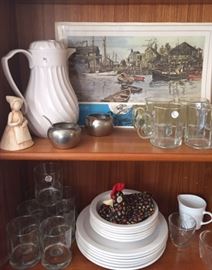 Barrymore Placemat Set, Vintage Glassware, Arcoroc Octime Coffee Mugs, Vintage Stainless Sugar & Creamer