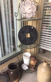 Pottery, Crocks, Planters, Sundials and Decor at the entryway