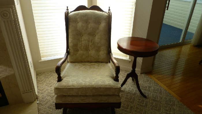 Antique Upholstery rocker with side table