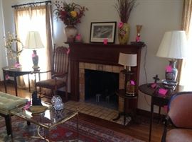 Frederick Cooper floor lamp, 2- antique Oriental table lamps