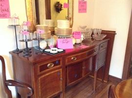 Lenox "Starlight", Wedgewood "Royal Lapis", Hickory Chair Co. "James River Collection" buffet/sideboard, Large beveled mirror 