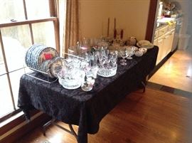 Vintage Johnson Bros, " Coaching Scenes". Assortment of cut glass and crystal