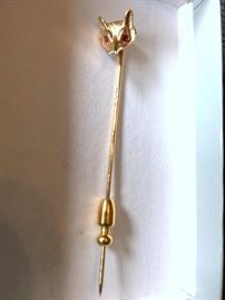 14K yellow gold fox stick pin with ruby eyes