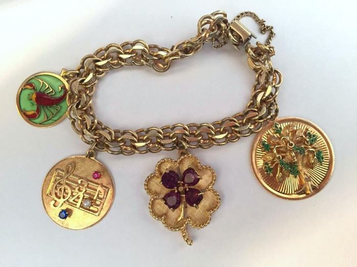 Vintage 14K yellow gold charms (bracelet is gold filled)