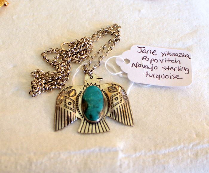 Jane Yikaazba Popovitch Navajo sterling / turquoise necklace