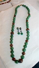 Stone / enamel bead necklace and earrings