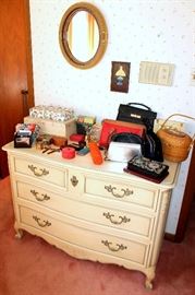 Kindel French Provincial dresser, vintage purses and jewelry boxes