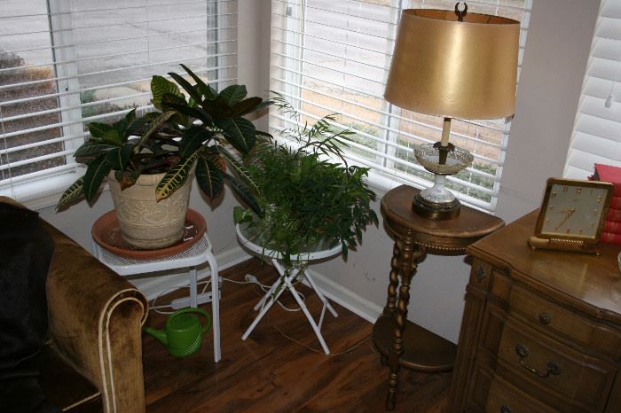 Porcelain lamp, Antique half moon plant stand