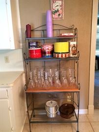 Bakers Rack, Glasses, Tins