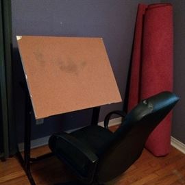 Drawing table, office chair, small area rugs