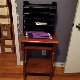 Wood telephone table (SOLD), stacking in/outbox trays