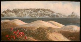Vintage oil on canvas painting: Table Rock Mountain, South Africa by seller.  Other works by seller (not pictured) will be included in this sale.