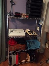 Electric typewriter, vintage calculator, artist supplies, office supplies.