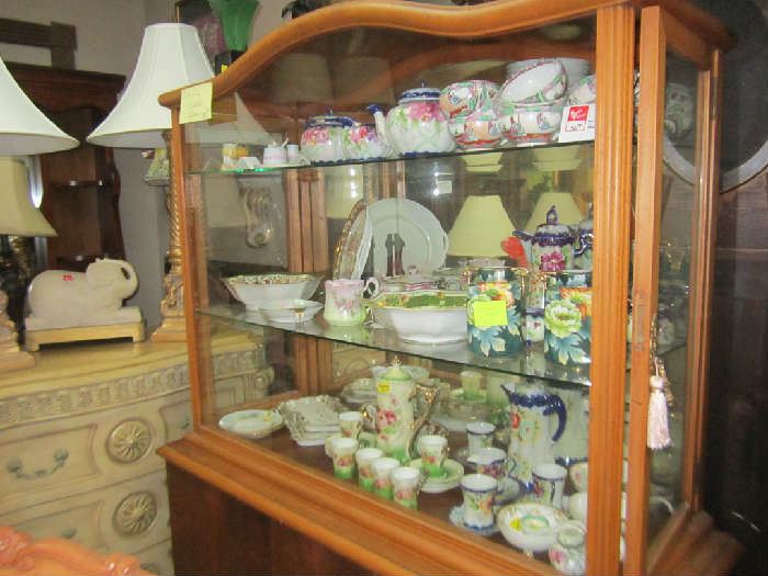 Nippon and antique china cabinet
