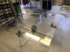 XL lucite coffee table, signed. Will need new glass.