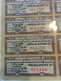 1914 Government of the Republic of China 500 Franc Bonds Uncancelled