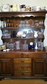 Crystal & Glass Stemware (old and new) on Solid Maple Hutch / Sideboard