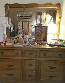 Solid Oak Dresser with Mirror, in the Jewelry Room with more jewelry