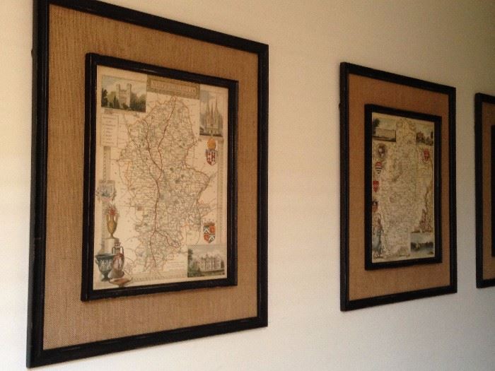 Series of 4 map prints nicely framed