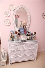 Wicker chest and mirror.