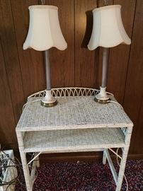 Wicker table and lamps