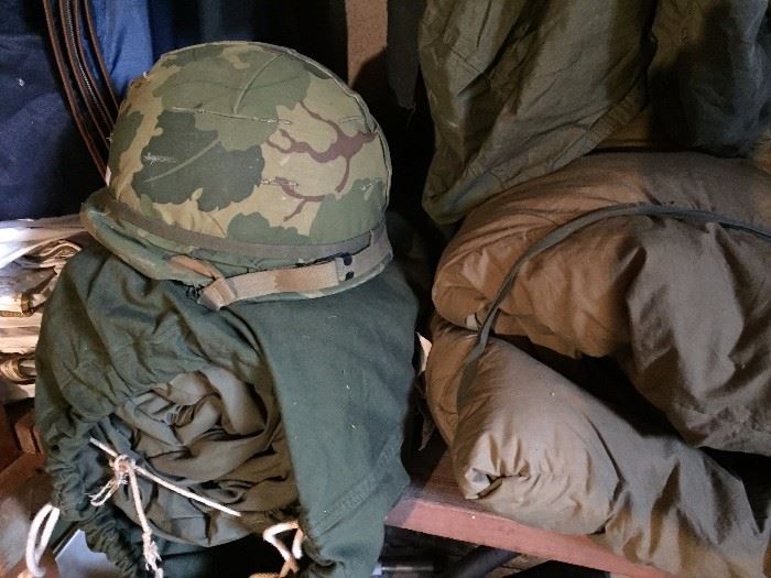 Military Sleeping bags and helmet