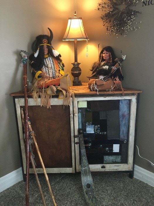 Native American Dolls and corner cabinet