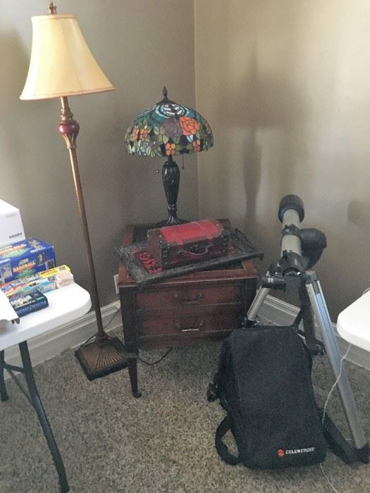 Floor lamp, Tiffany style lamp and End table