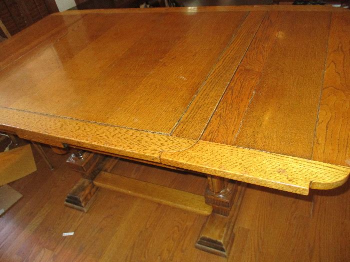 Vintage Oak drop leaf dining table w/3 matching chairs 58"L (leaves open)35"L x 35"W x 30"T