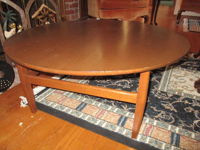 Round solid wood mid century coffee table 36" x 15"T