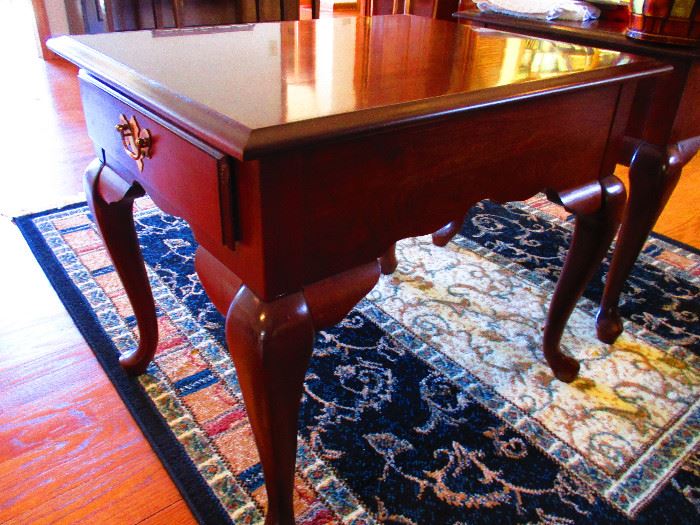 1 of 2 Queen Anne style side end tables w/drawer 22"L x 22"W x 25"T