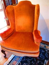 1 of 2 Queen Anne style wing back chairs 