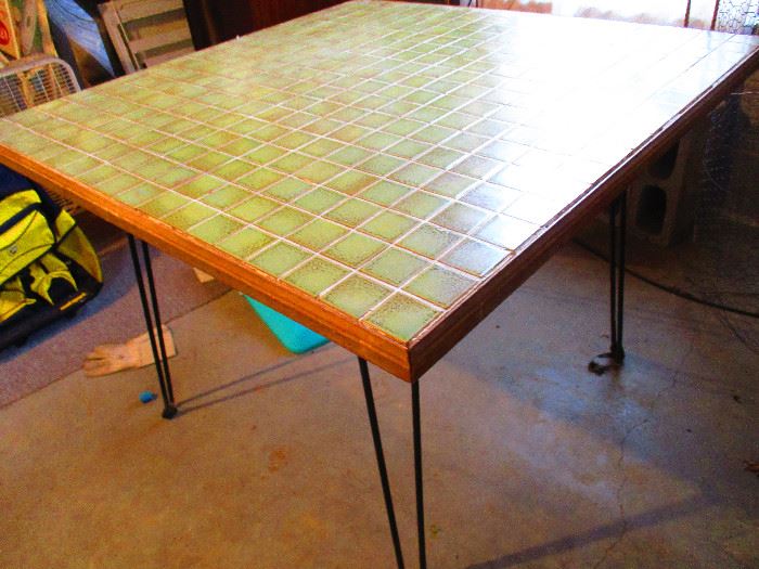 Vintage square green tile table