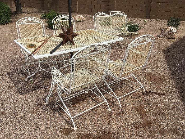 Vintage patio furniture - table, chairs, glider. 