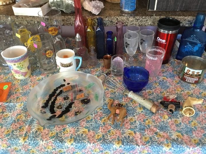 Vintage collectors glasses, Tin cups, German Beer Steins, Playboy ashtray