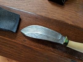 Kelvin Meteorite Damascus bone handled skinner knife (small probably small game or trout)