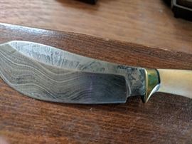 Kelvin Meteorite Damascus bone handled skinner knife (small probably small game or trout)