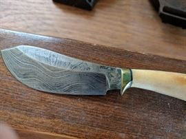 Kelvin Meteorite Damascus bone handled skinner knife (small probably small game or trout)