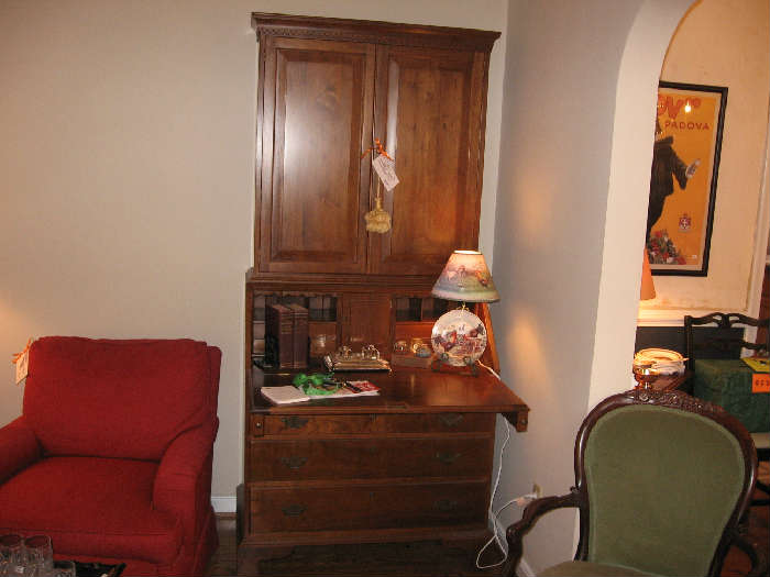 Suter's Secretary in solid Walnut with Raised Panel Doors on Top.