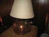 A copper Tea Pot made into a lamp